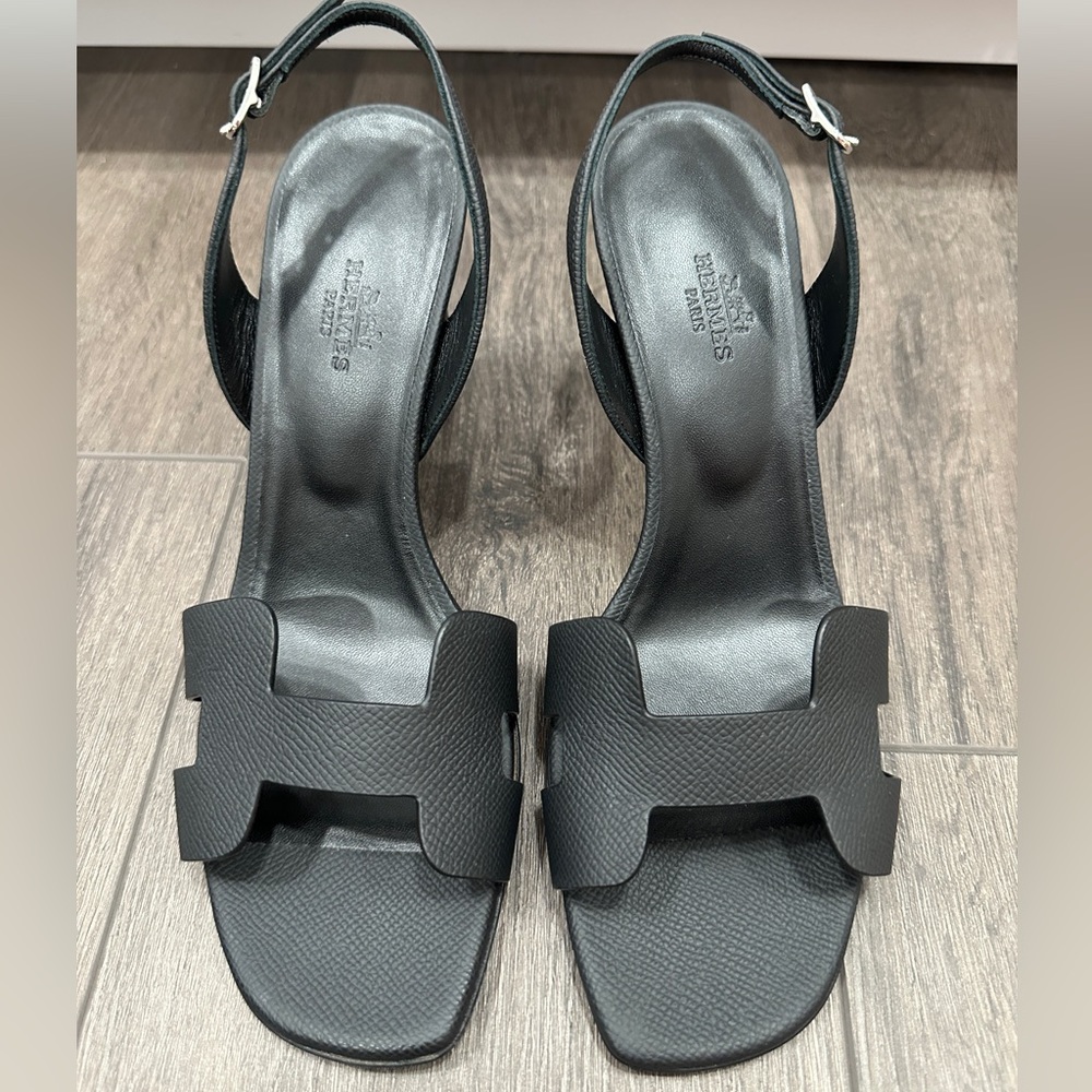 HERMES H ETERNITE 80 SANDALS HIGH HEELS BLACK EPSOM LEATHER SHOES 39.5 - Picture 2 of 16